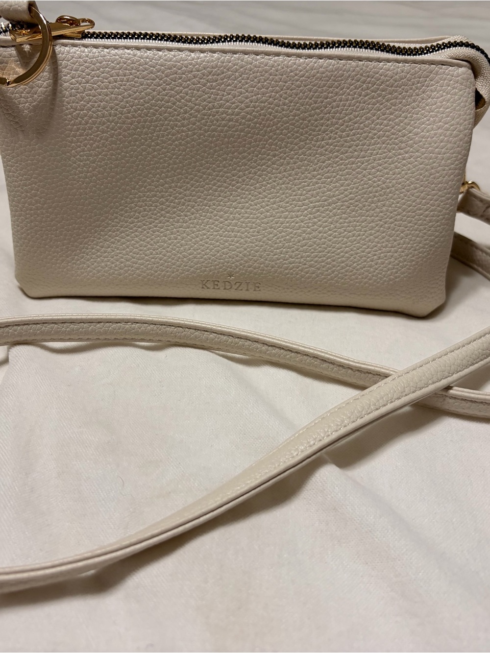 Kedzie Pebbled Cream Crossbody with Gold Accents